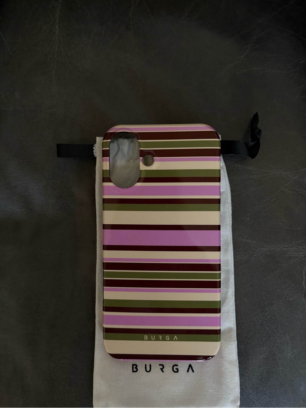 BURGA iPhone 16 plus Pink and Brown Striped Protective Phone Case